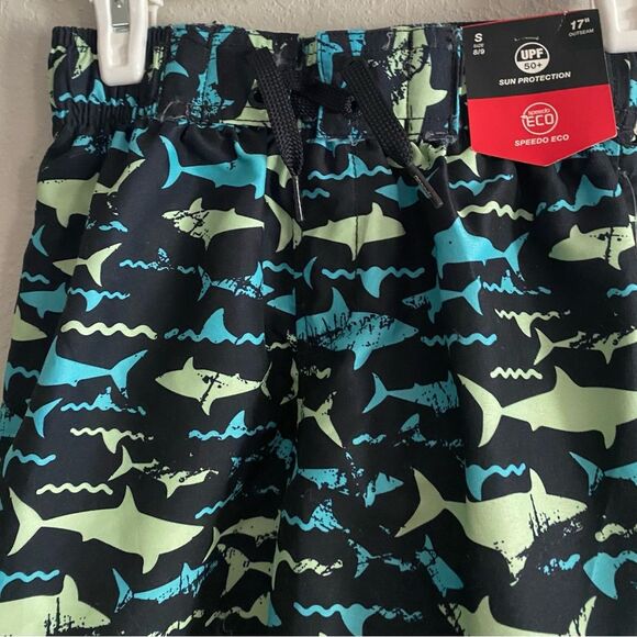 NWT Speedo Boys Shark Print Swim Trunks Shorts Black Size Small swimwear - Picture 7 of 7